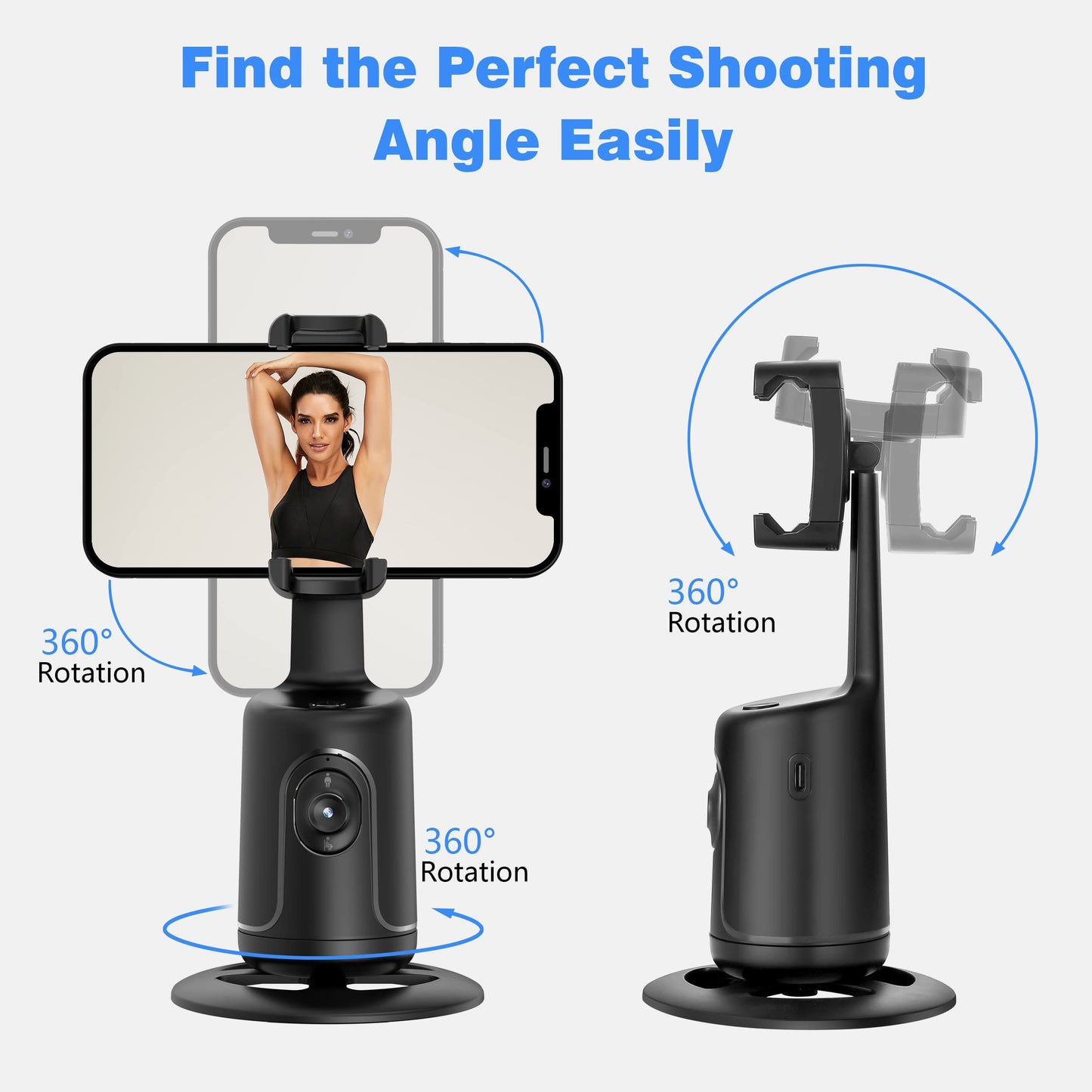 Auto Face Tracking Tripod, 360° Rotation Body Phone Camera Mount Smart Shooting Holder with Remote Selfie Stick, No App, Gesture Control, for Vlog, Tiktok