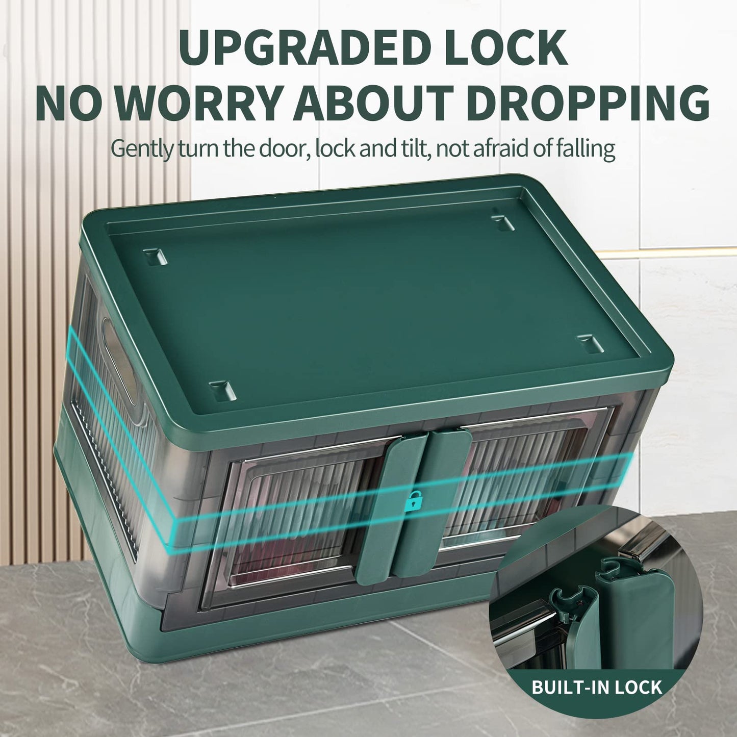 Storage Bins with Lids - 8.4 Gallon Collapsible Storage Bins with Wheels and Door, Stackable Storage Bins for Clothing, Blankets, Books, Bedding and Toys.(8.4Gal - 4Pack, Green)