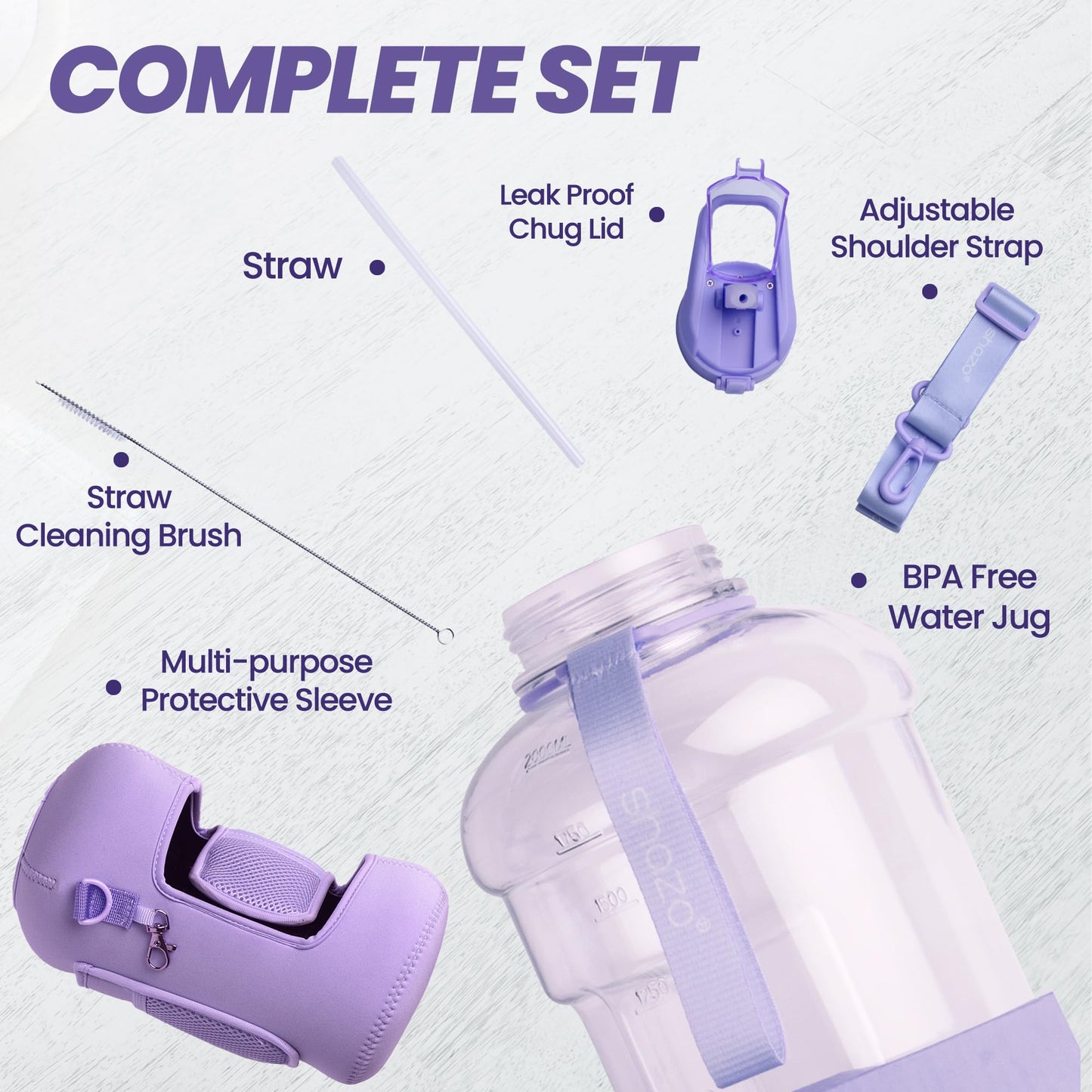 Half Gallon 2.2L Water Bottle With Straw Storage Sleeve 74oz