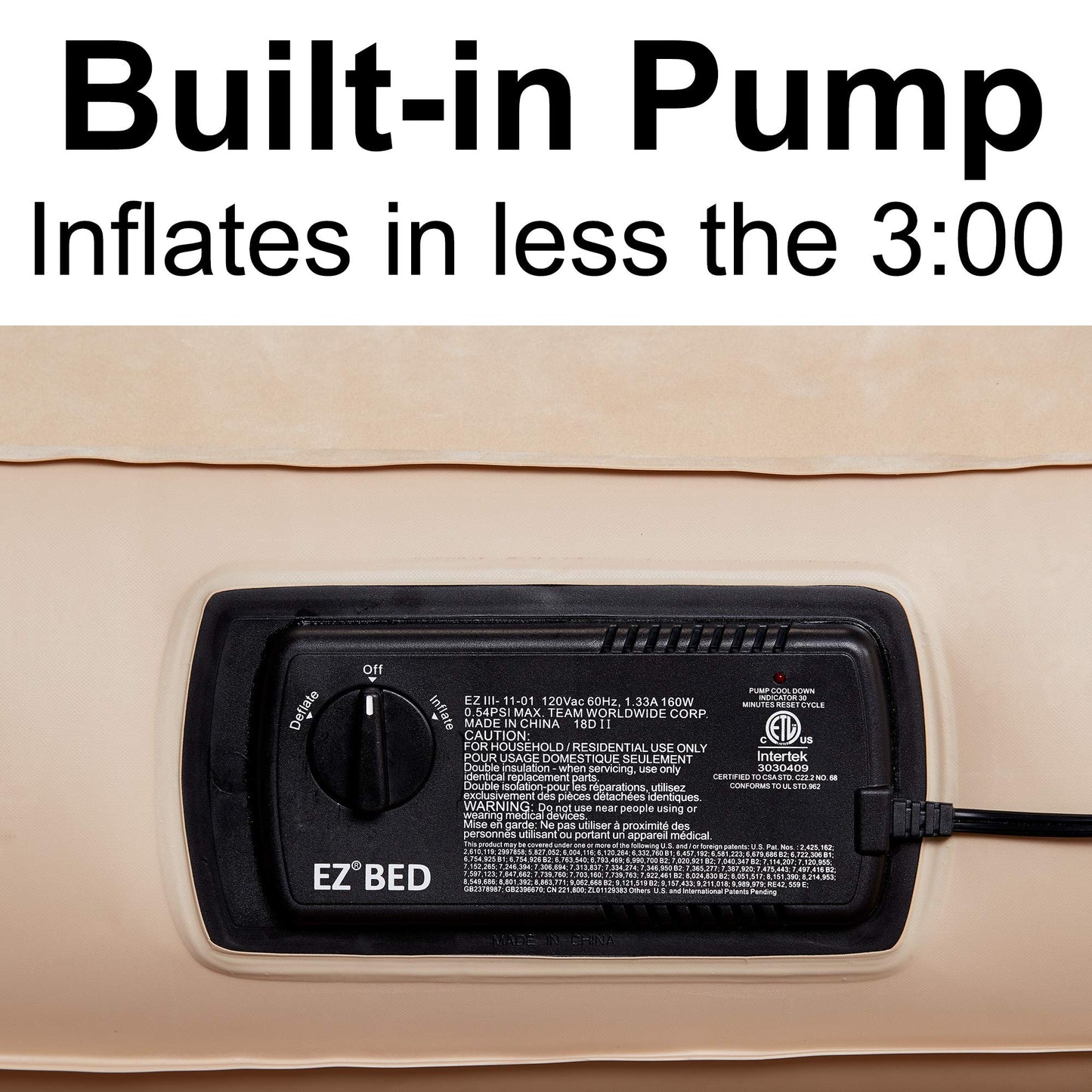 EZ Simpli Comfy Bed Queen Self-Inflating Air Mattress with Built-in Frame, Pump and Wheeled Case, Blow Up Inflatable Air Bed Perfect for Home, Guests, Travel, Vacation, Camping