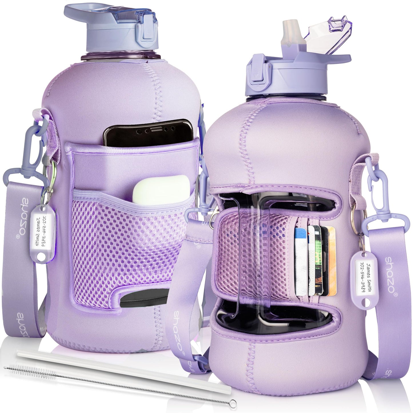 Half Gallon 2.2L Water Bottle With Straw Storage Sleeve 74oz