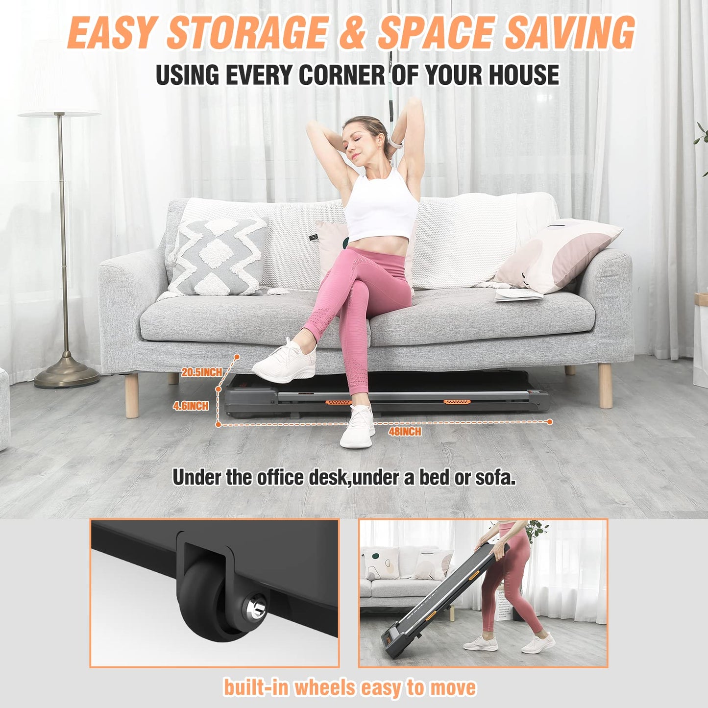 Walking Pad, Under Desk Treadmill for Home Office, 2 in 1 Portable Walking Treadmill with Remote Control, Walking Jogging Machine in LED Display
