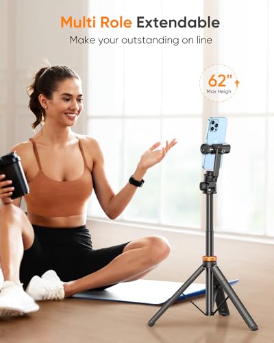 Viral 62" Phone Tripod, Tripod for iPhone & Selfie Stick Tripod with Remote, Upgraded iPhone Tripod Stand & Travel Tripod, Solidest Cell Phone Tripod Compatible with iPhone 15/14/13/Android
