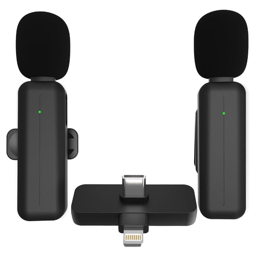 2 Pack Wireless Mini Lavalier Lapel Microphone for iPhone, Android Phone Mics with Noise Reduction