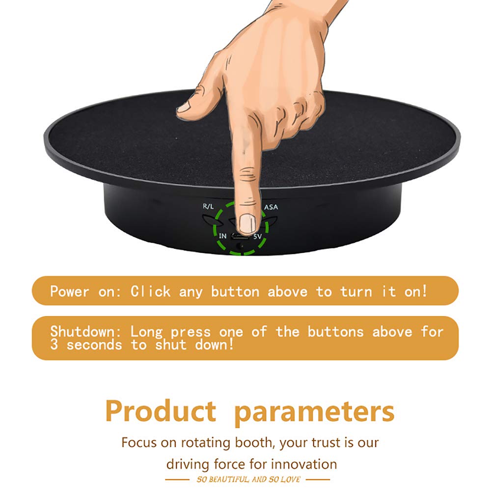 360-Degree Electric Rotating Turntable, (Black, 7.8 inches/Load 17 LB/Velvet top) Rechargeable Low Noise Adjustable Smooth Rotation Non-Slip Display Stand for Photographic Products
