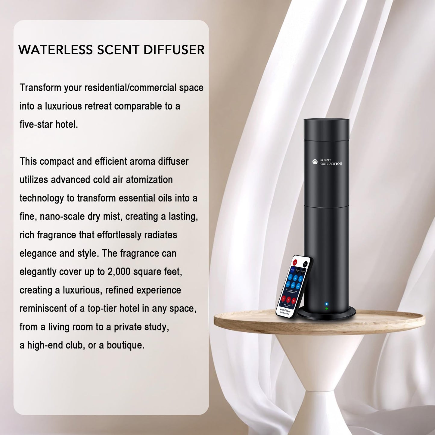 Hotel Waterless Scent Diffuser –Essential Oil Diffuser with 6 Hotel Scents, Aromatherapy Nebulizing No Locked Oil Bottle Diffuser Covers up to 700 Sq Ft, Quiet Fragrance Machine for Home, Spa & Office