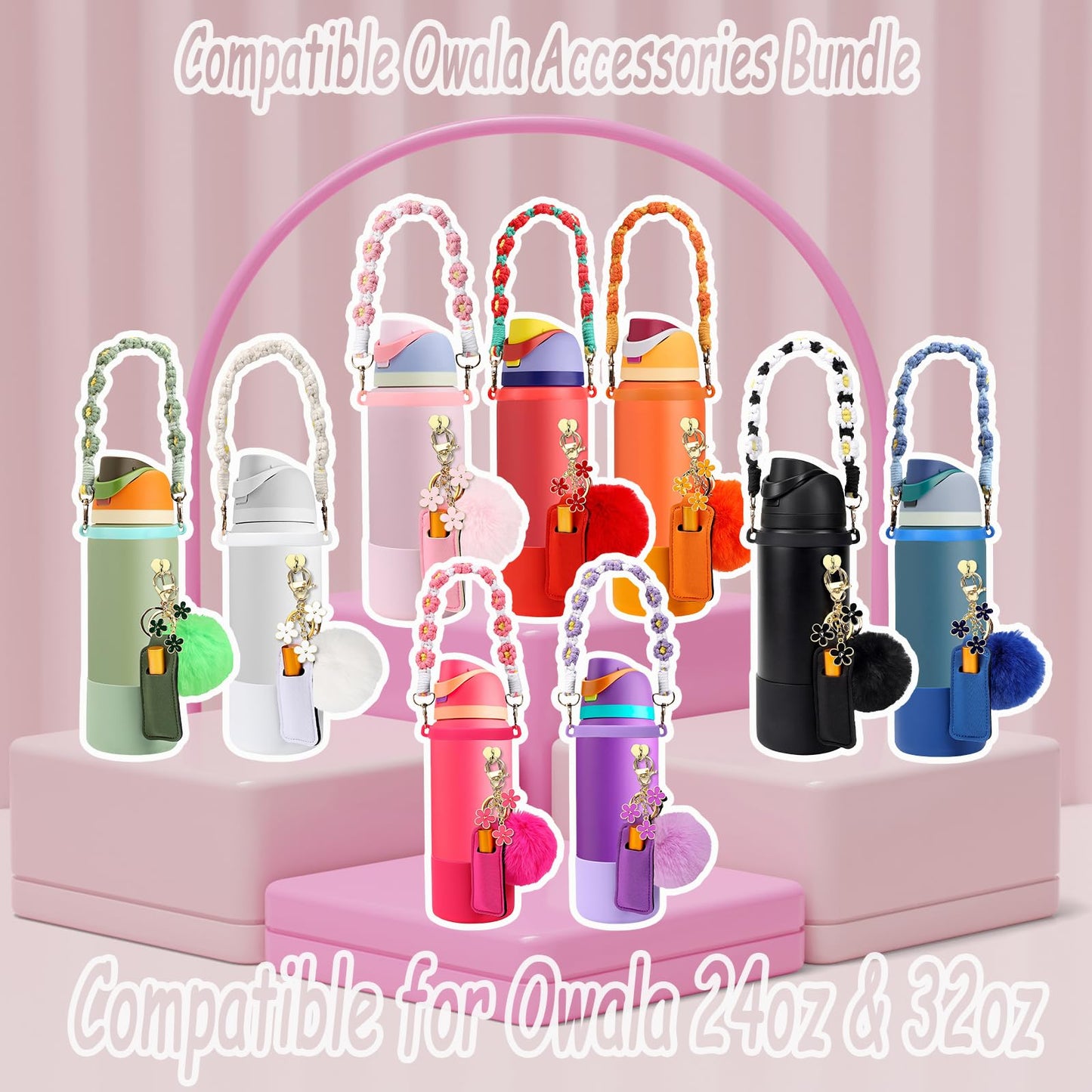 Accessories Bundle: Silicone Boot for 24oz & 32oz Bottles, Charms, Handle, Strap, Rubber Bottoms, and Decorative Add-ons