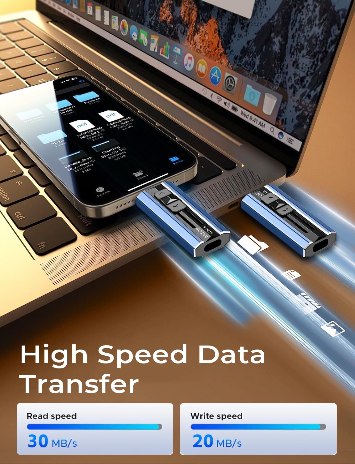 EATOP 512GB Flash Drive for iPhone and Androids, Plug and Play, No Application Required (Blue)