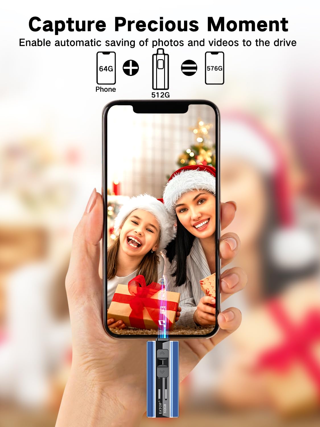 EATOP 512GB Flash Drive for iPhone and Androids, Plug and Play, No Application Required (Blue)