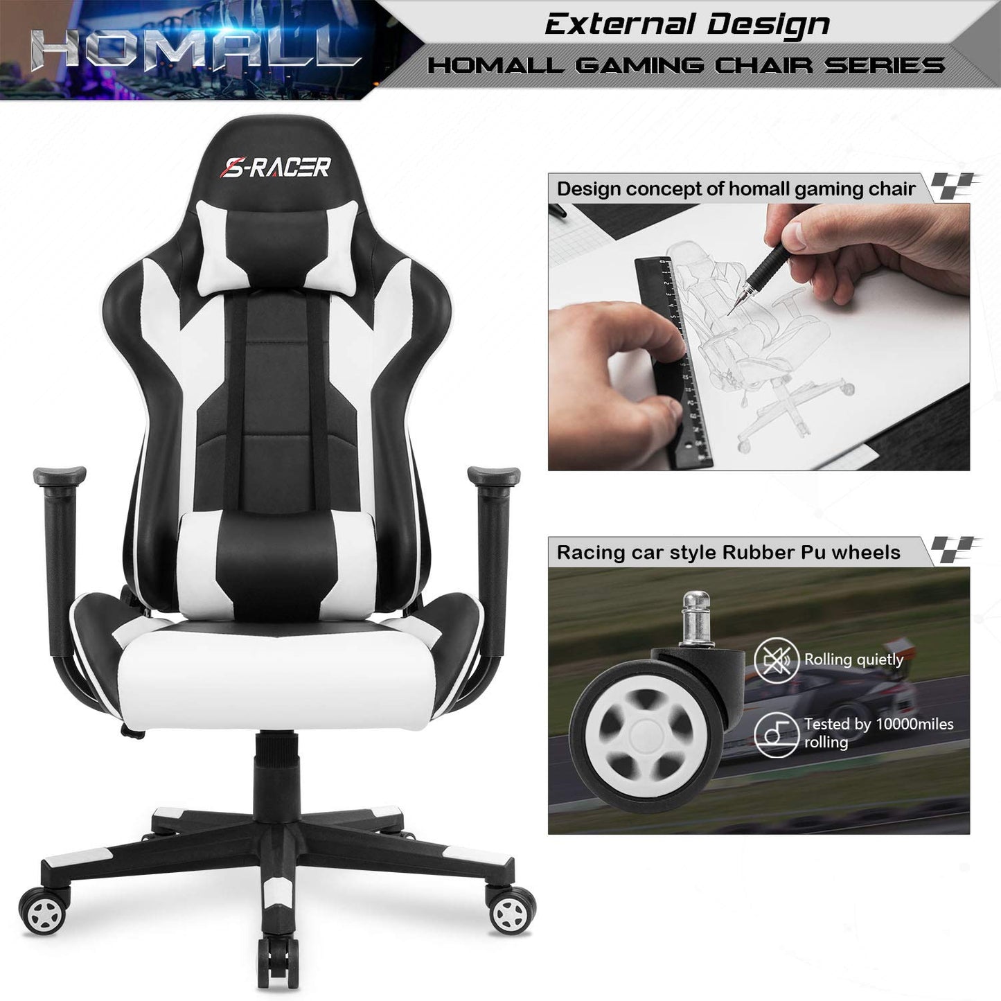 Gaming Chair, Office Chair High Back Computer Chair Leather Desk Chair Racing Executive Ergonomic Adjustable Swivel Task Chair with Headrest and Lumbar Support