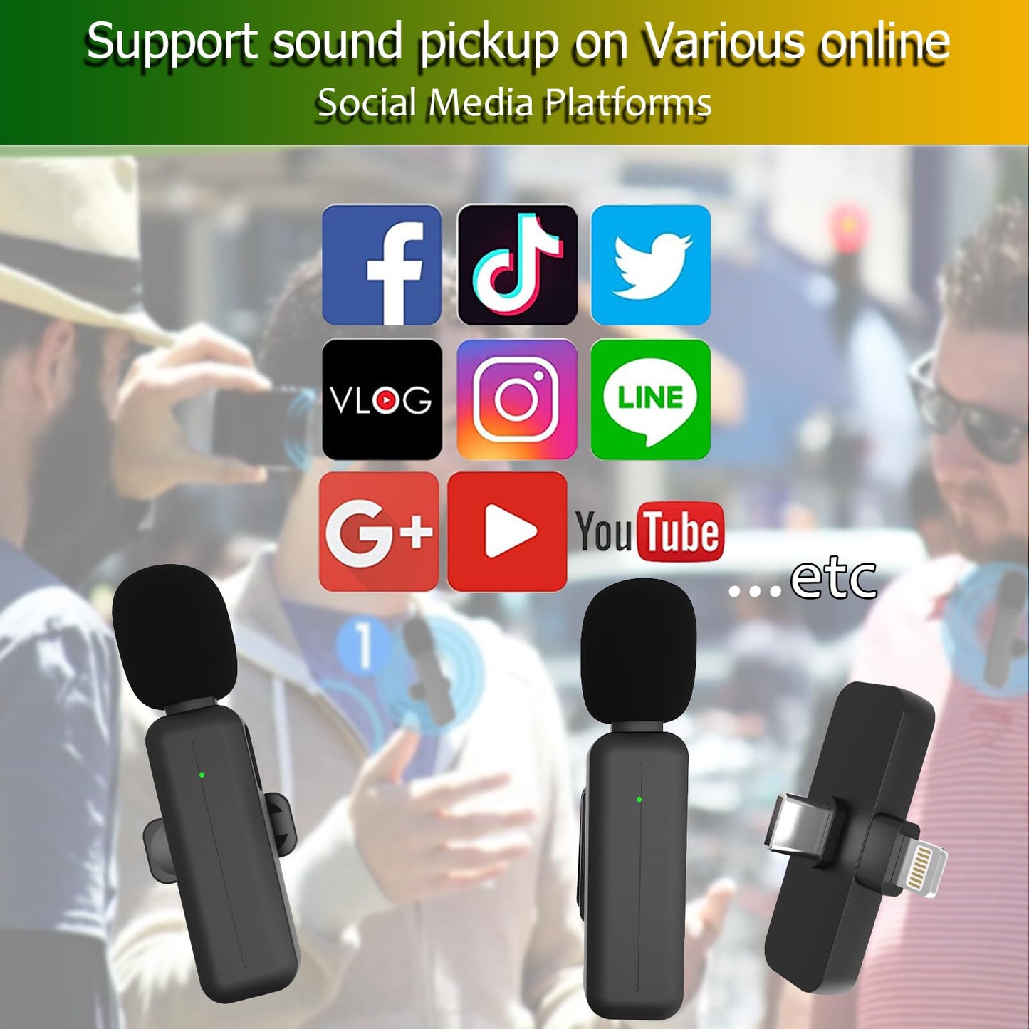 2 Pack Wireless Mini Lavalier Lapel Microphone for iPhone, Android Phone Mics with Noise Reduction