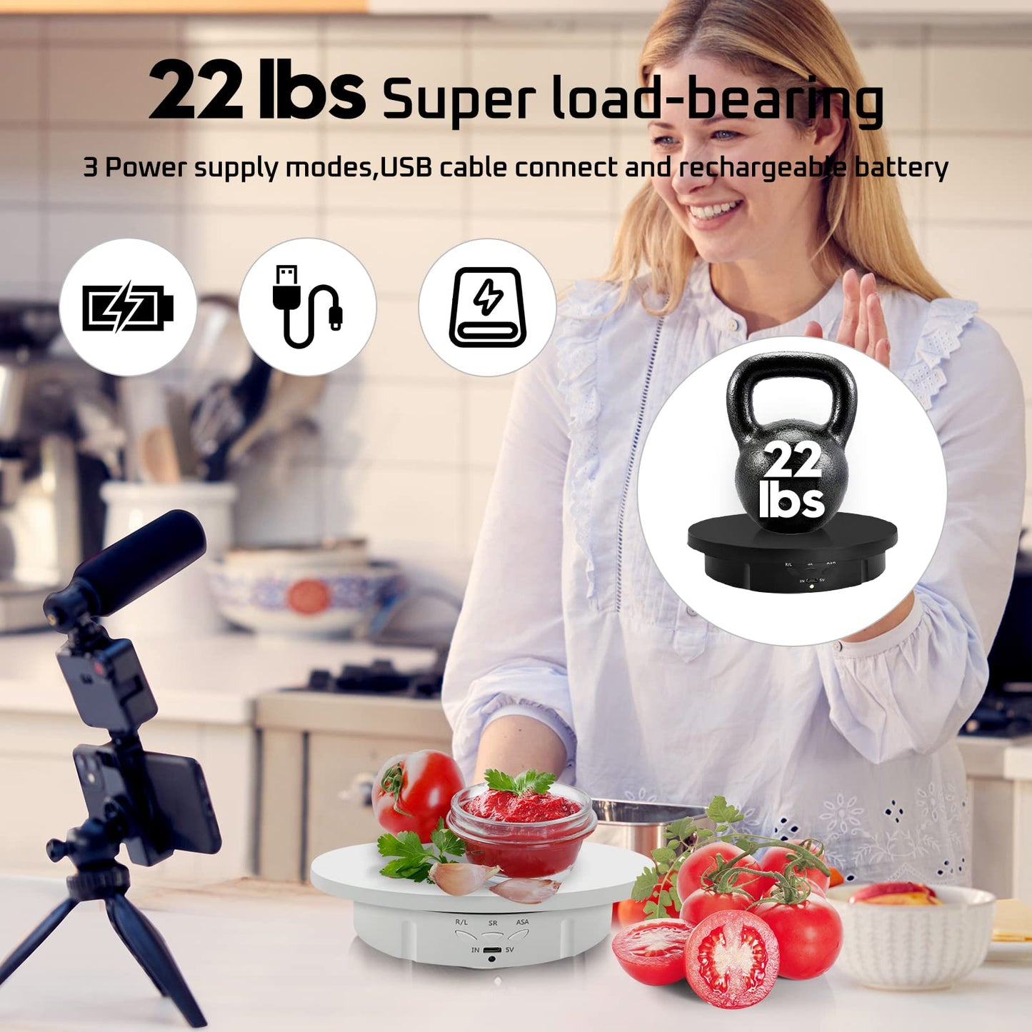 3 in1 Motorized Rotating Display Stand 5.74 /7.08/ 8.66 inch with Replacement 360 Electronic Turntable for Photography Products (3 in1 / Black/ With Remote controller)