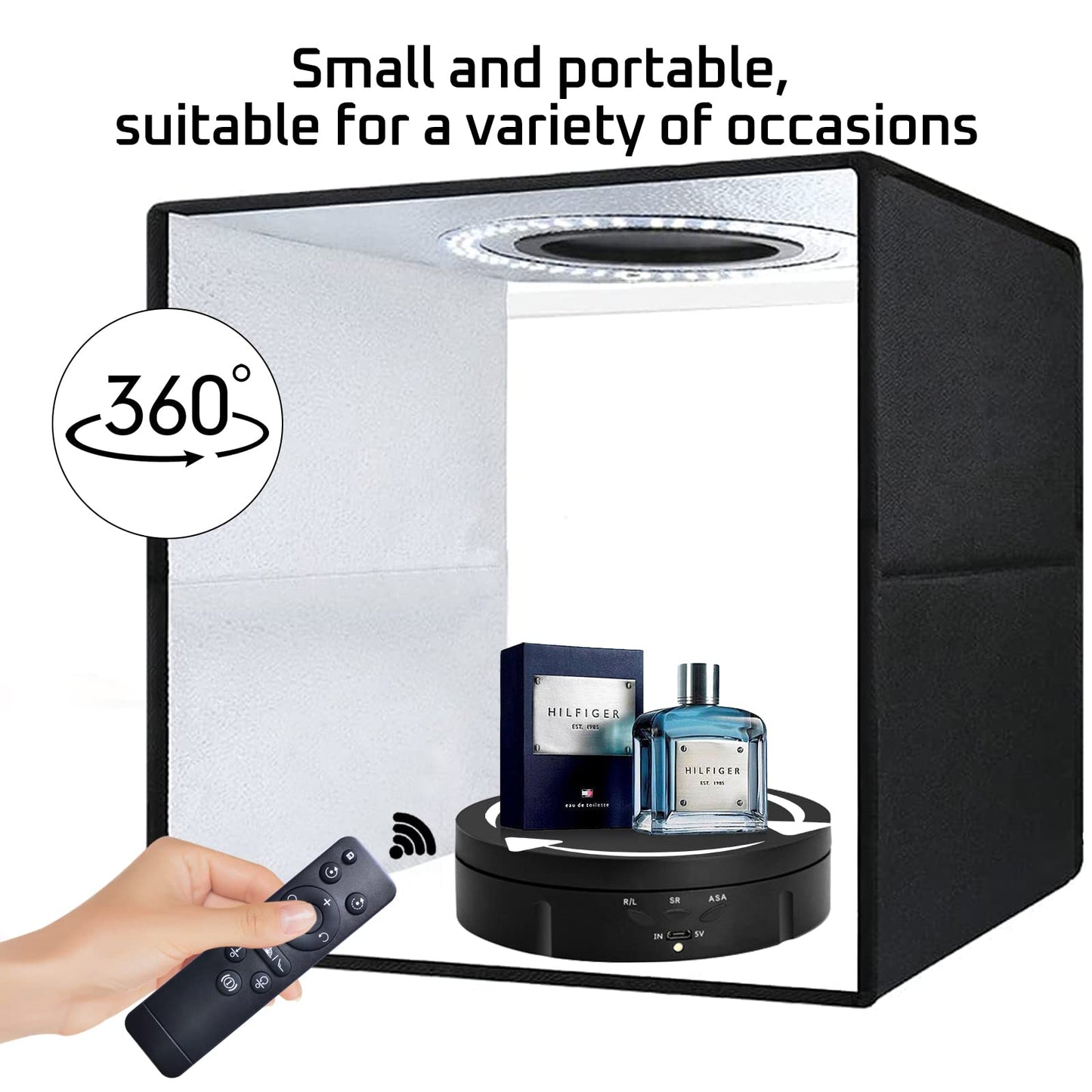 3 in1 Motorized Rotating Display Stand 5.74 /7.08/ 8.66 inch with Replacement 360 Electronic Turntable for Photography Products (3 in1 / Black/ With Remote controller)