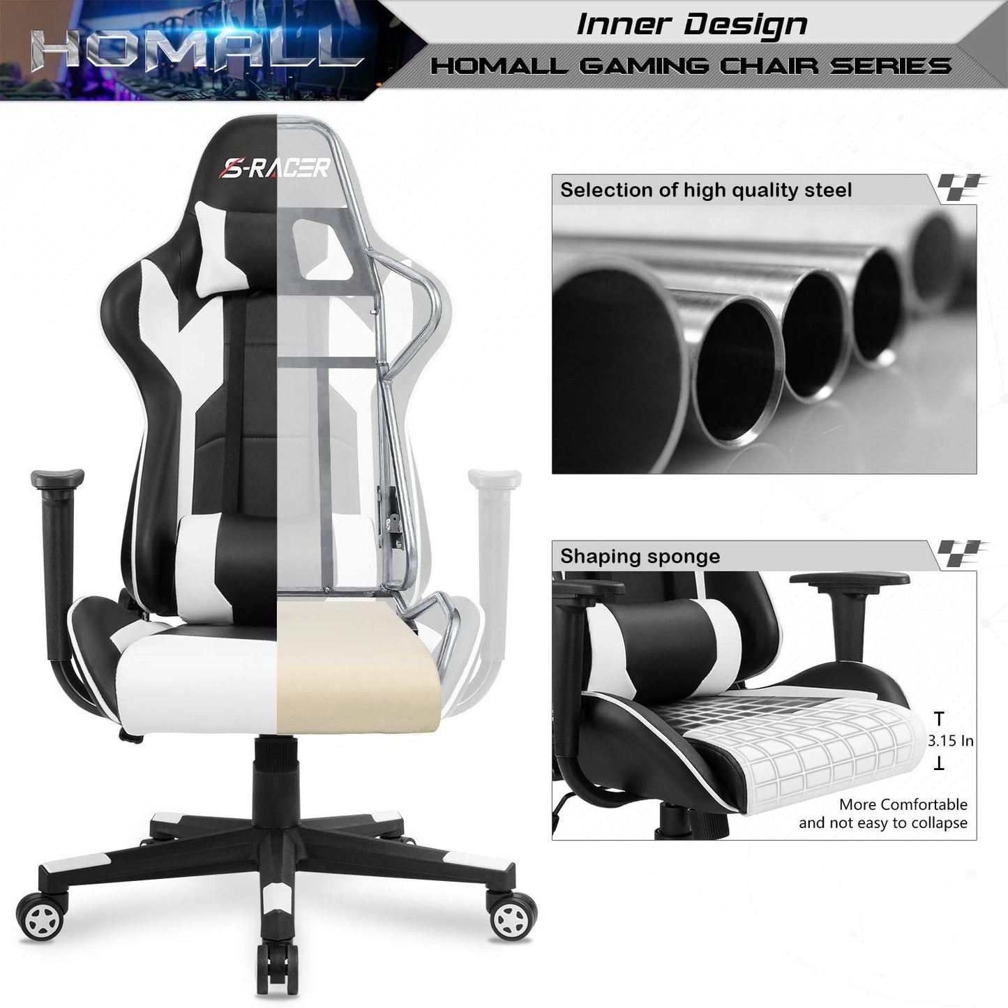 Gaming Chair, Office Chair High Back Computer Chair Leather Desk Chair Racing Executive Ergonomic Adjustable Swivel Task Chair with Headrest and Lumbar Support