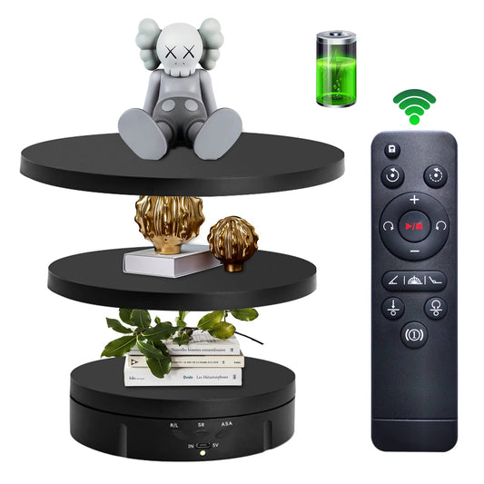 3 in1 Motorized Rotating Display Stand 5.74 /7.08/ 8.66 inch with Replacement 360 Electronic Turntable for Photography Products (3 in1 / Black/ With Remote controller)