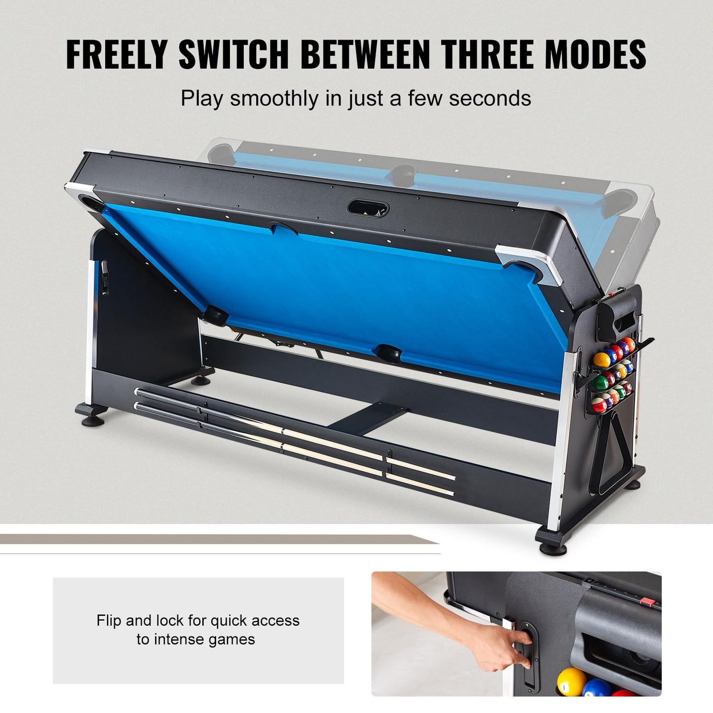 3-in-1 Rotating Swivel Multi Game Table with Air Hockey, Billiards/Pool, and Table Tennis, 88" Hockey Table for Game Room