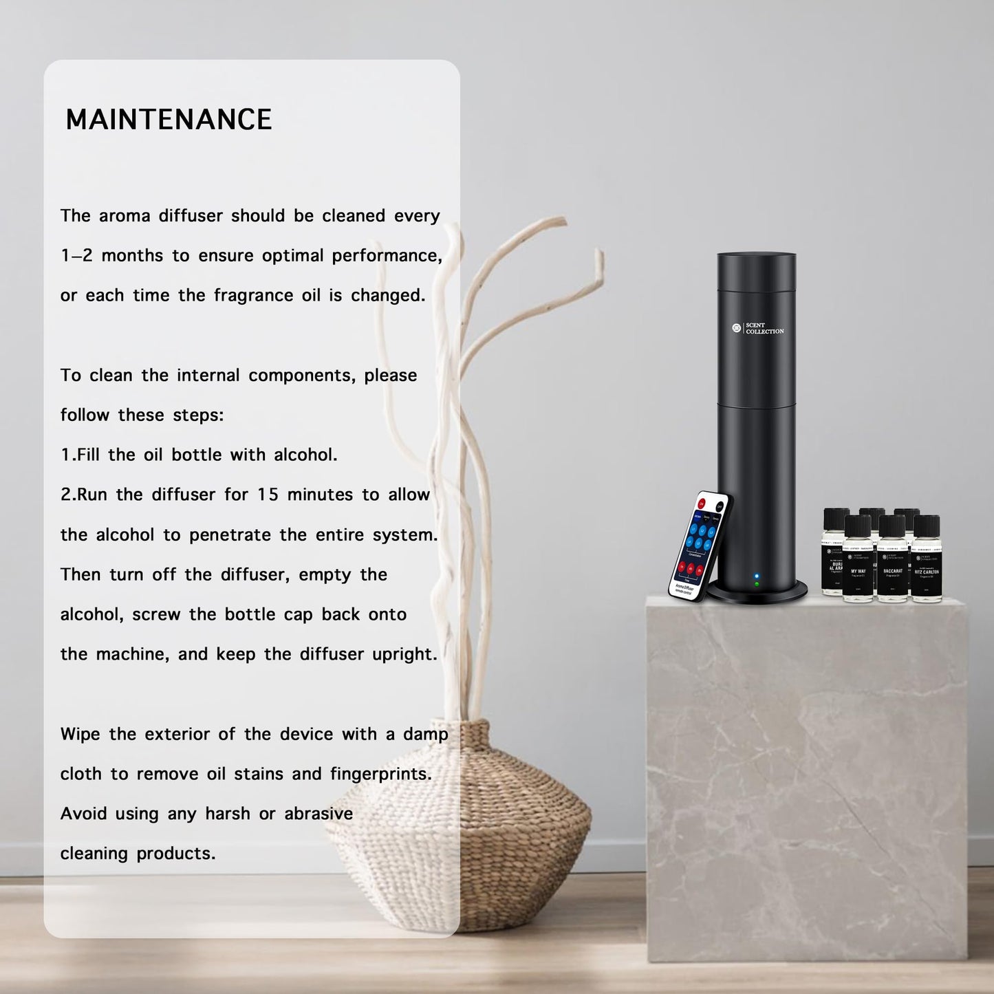 Hotel Waterless Scent Diffuser –Essential Oil Diffuser with 6 Hotel Scents, Aromatherapy Nebulizing No Locked Oil Bottle Diffuser Covers up to 700 Sq Ft, Quiet Fragrance Machine for Home, Spa & Office