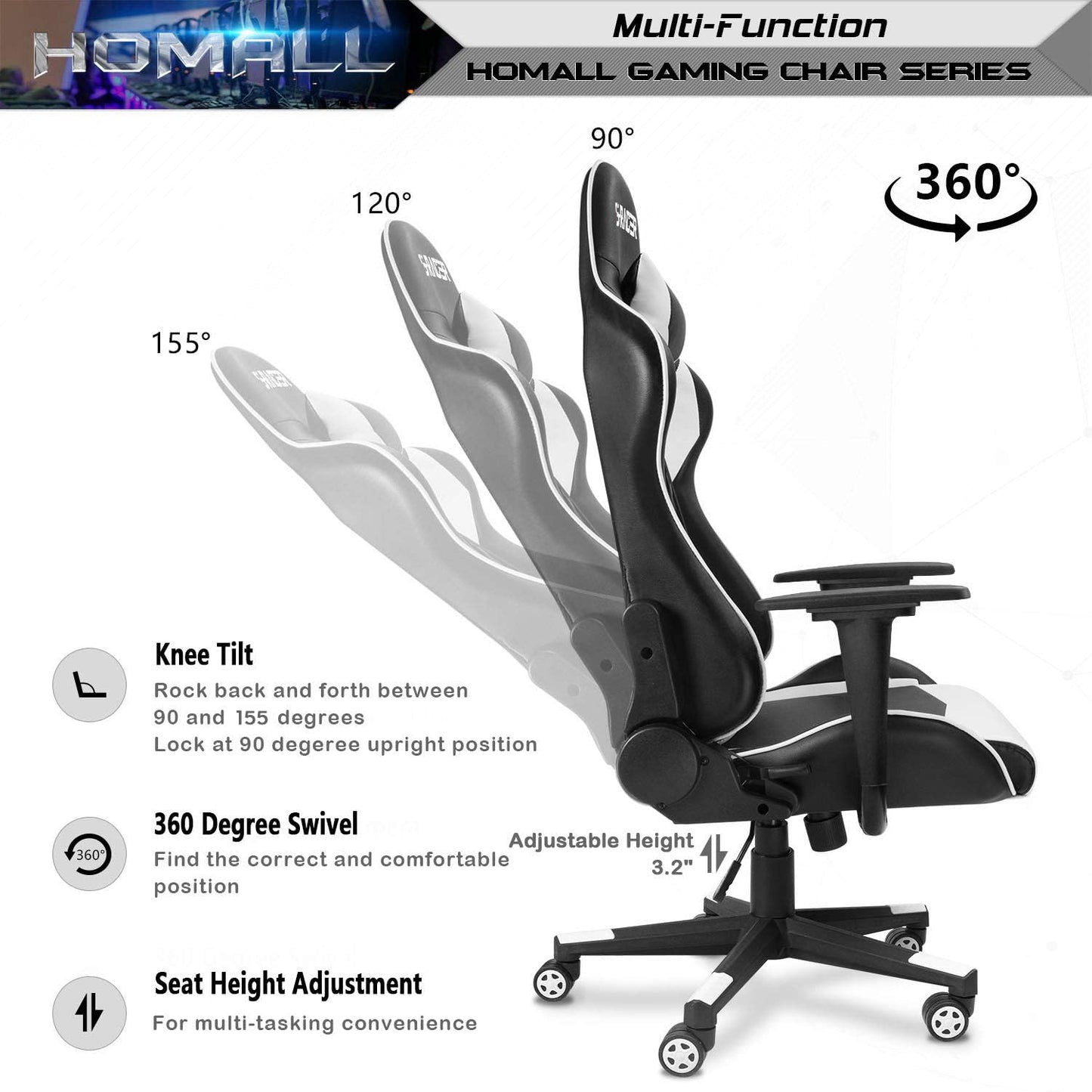 Gaming Chair, Office Chair High Back Computer Chair Leather Desk Chair Racing Executive Ergonomic Adjustable Swivel Task Chair with Headrest and Lumbar Support