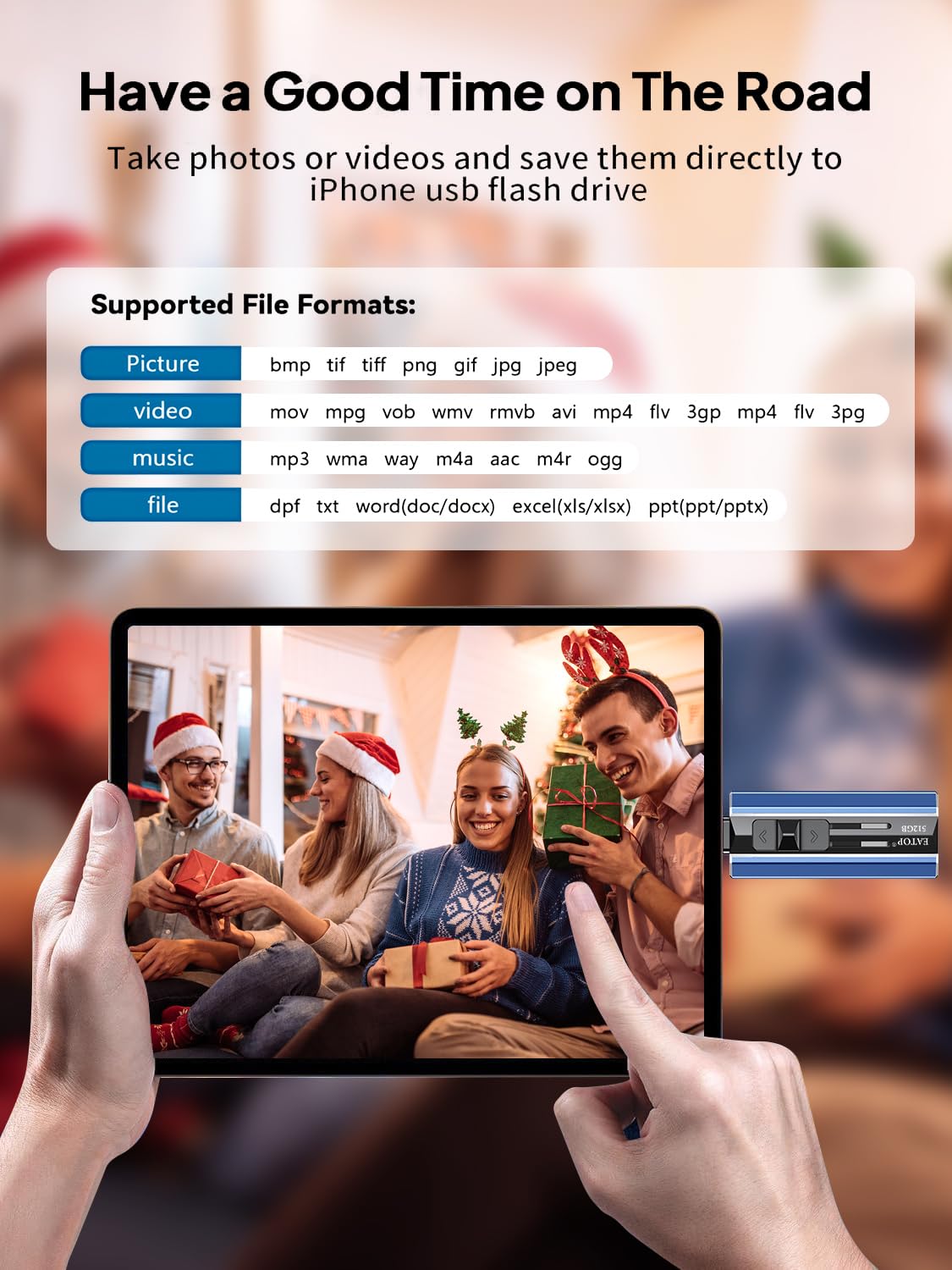 EATOP 512GB Flash Drive for iPhone and Androids, Plug and Play, No Application Required (Blue)