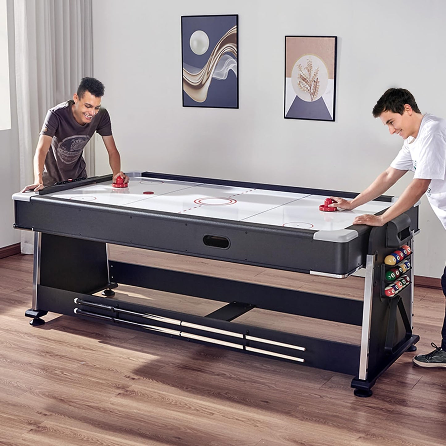 3-in-1 Rotating Swivel Multi Game Table with Air Hockey, Billiards/Pool, and Table Tennis, 88" Hockey Table for Game Room