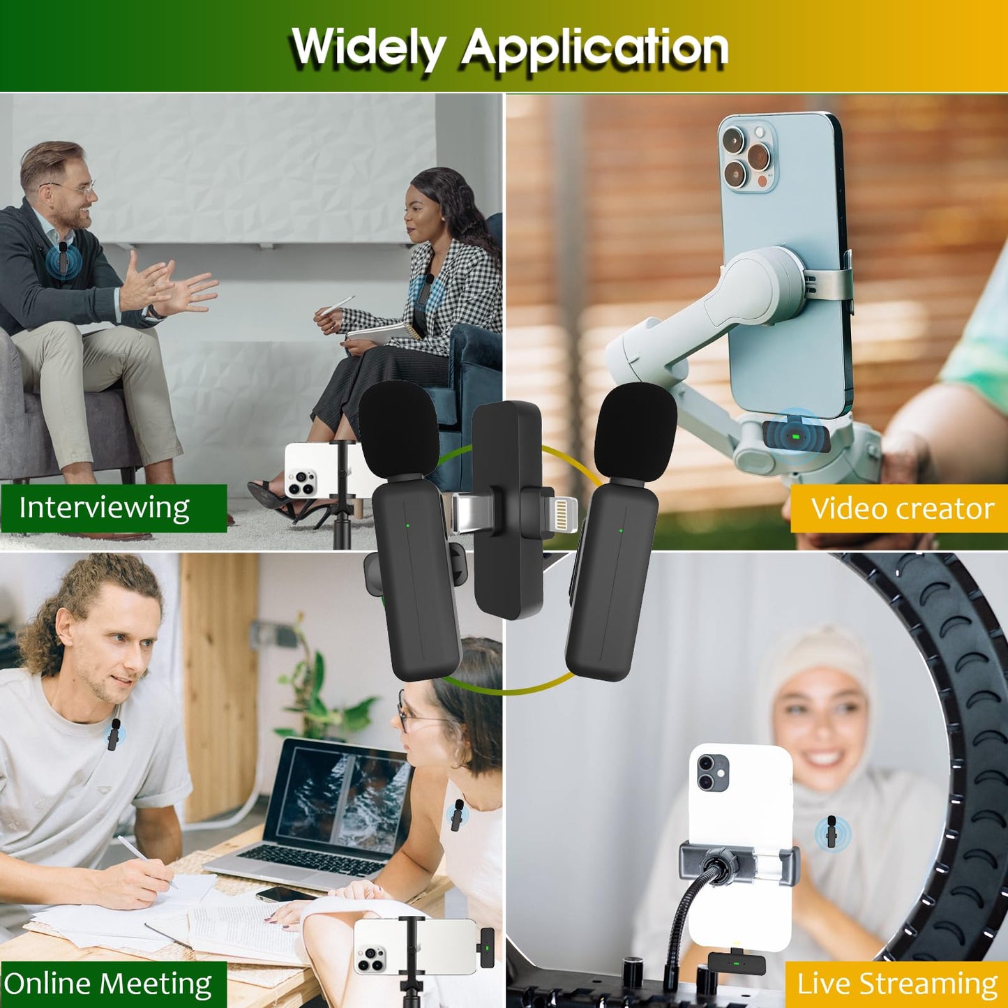 2 Pack Wireless Mini Lavalier Lapel Microphone for iPhone, Android Phone Mics with Noise Reduction