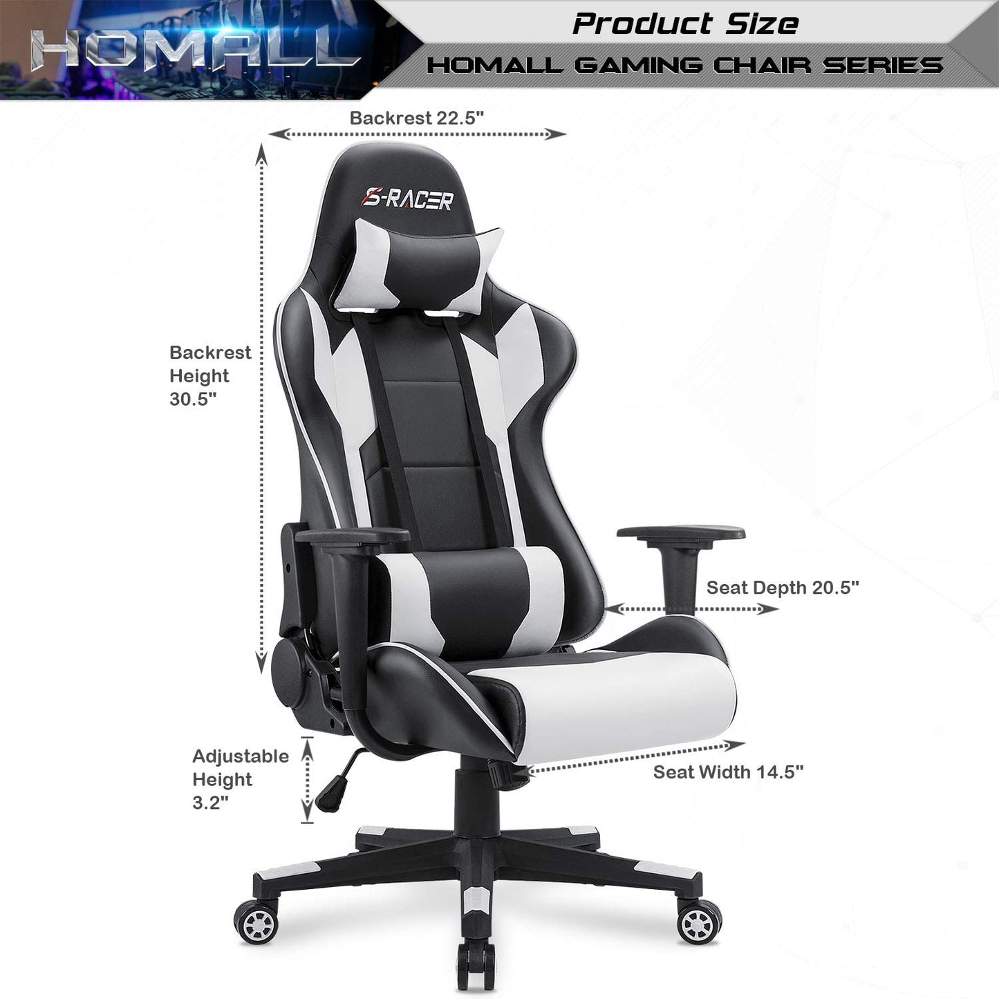 Gaming Chair, Office Chair High Back Computer Chair Leather Desk Chair Racing Executive Ergonomic Adjustable Swivel Task Chair with Headrest and Lumbar Support