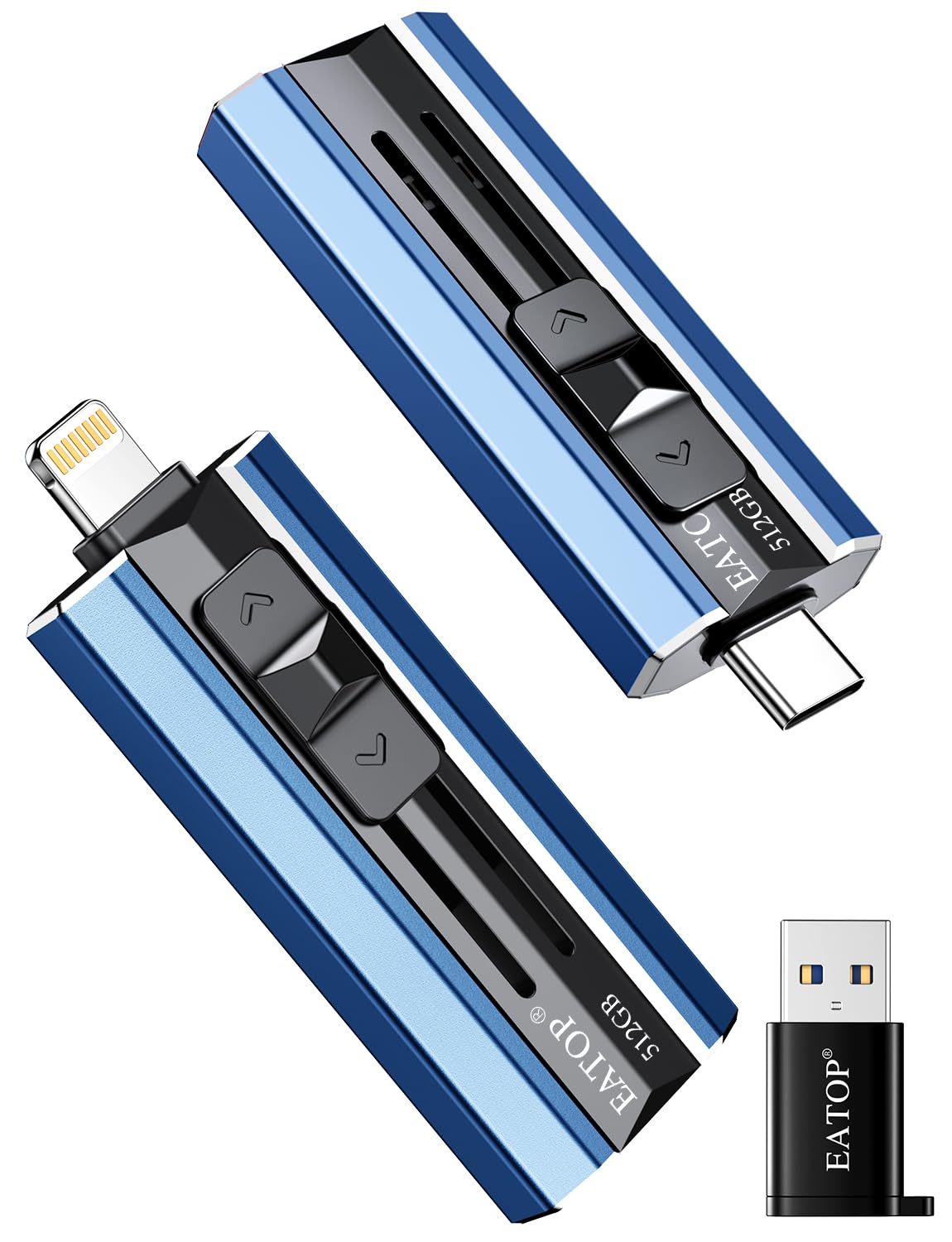 EATOP 512GB Flash Drive for iPhone and Androids, Plug and Play, No Application Required (Blue)
