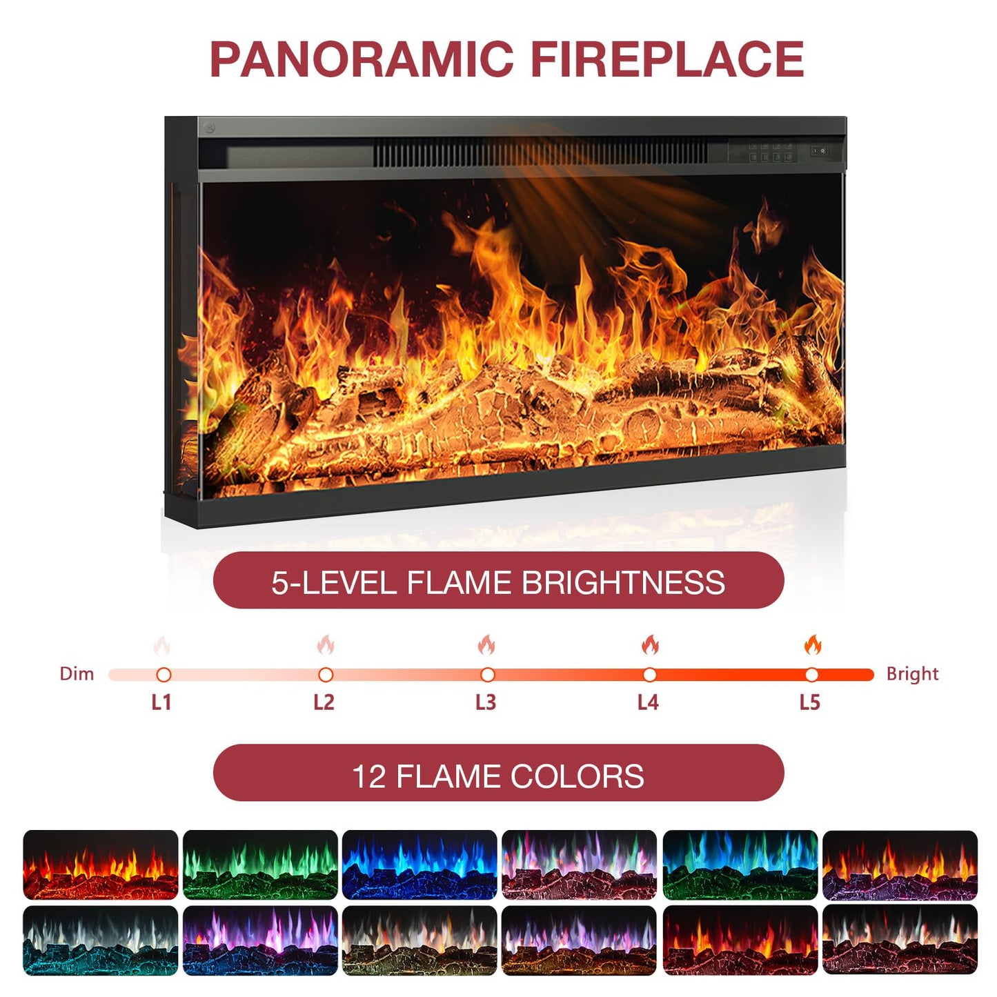 TV Stand for up to 80" 36 Inch 3-Sided Glass Fireplace TV , Rustic Media Entertainment Center Console Table with Glass Door Closed Storage