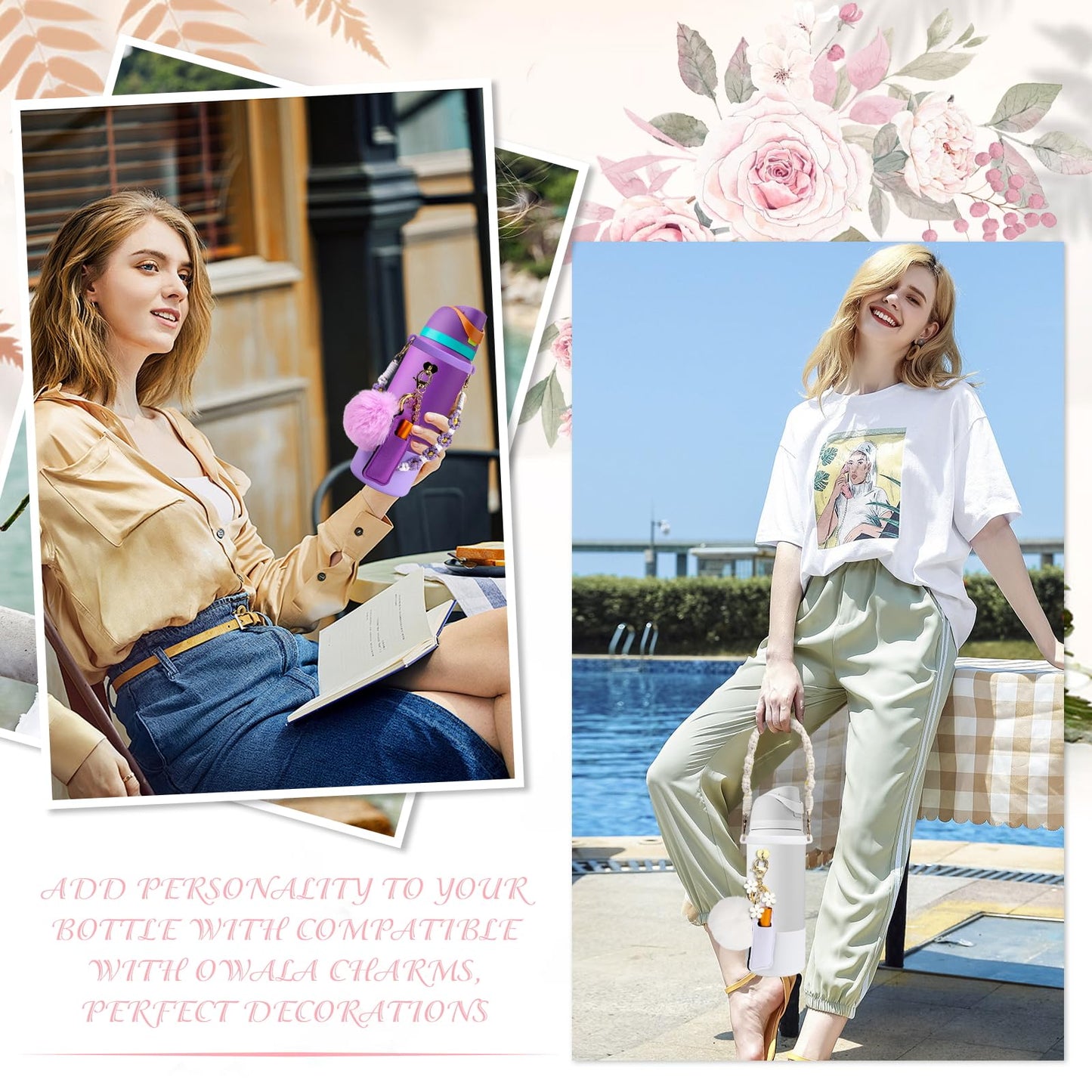 Accessories Bundle: Silicone Boot for 24oz & 32oz Bottles, Charms, Handle, Strap, Rubber Bottoms, and Decorative Add-ons