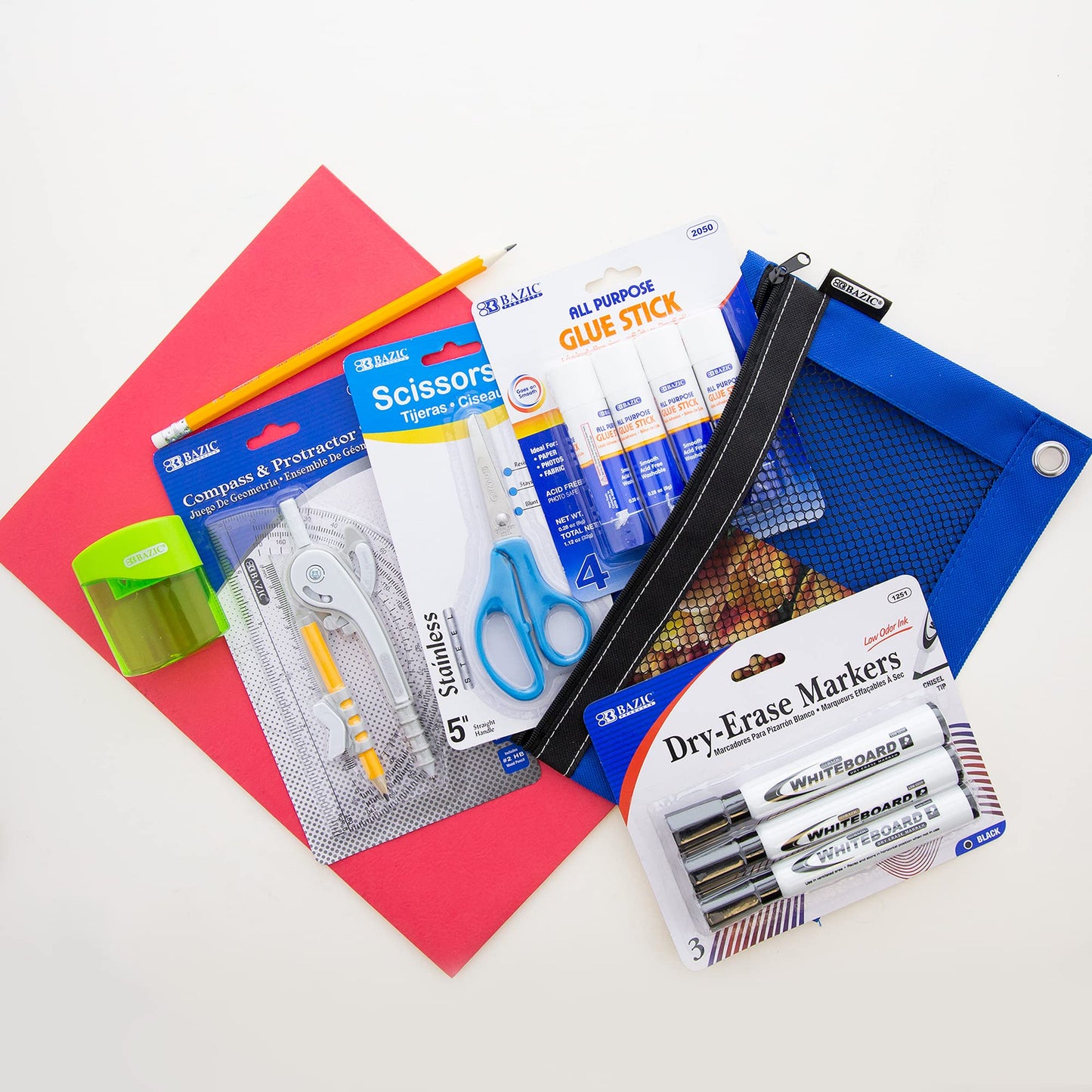 Middle High School Kit Supply Box 65 Count for Student 7-12 Grades, Composition Book Compass, COLOR MAY VARY, 1-Pack