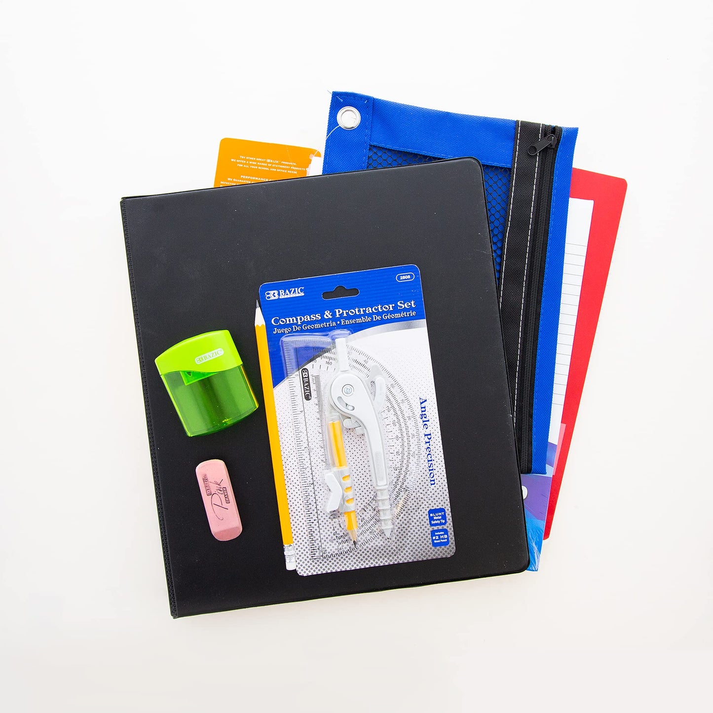 Middle High School Kit Supply Box 65 Count for Student 7-12 Grades, Composition Book Compass, COLOR MAY VARY, 1-Pack