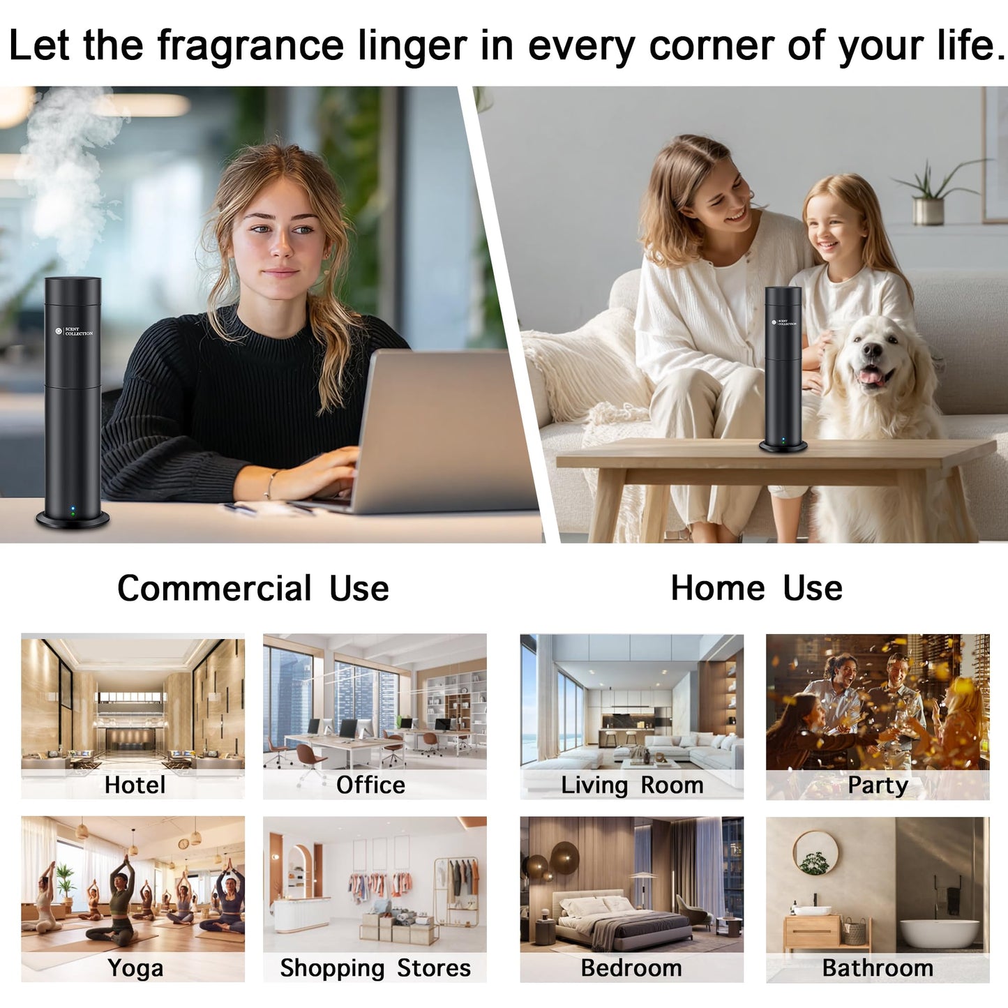 Hotel Waterless Scent Diffuser –Essential Oil Diffuser with 6 Hotel Scents, Aromatherapy Nebulizing No Locked Oil Bottle Diffuser Covers up to 700 Sq Ft, Quiet Fragrance Machine for Home, Spa & Office