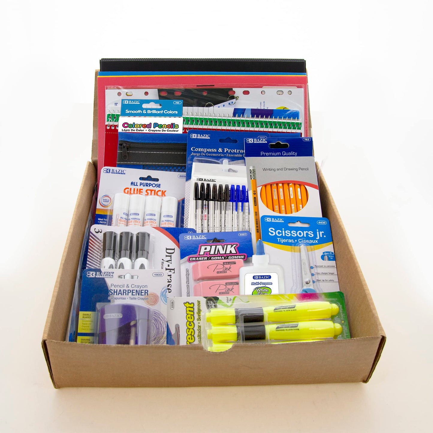 Middle High School Kit Supply Box 65 Count for Student 7-12 Grades, Composition Book Compass, COLOR MAY VARY, 1-Pack