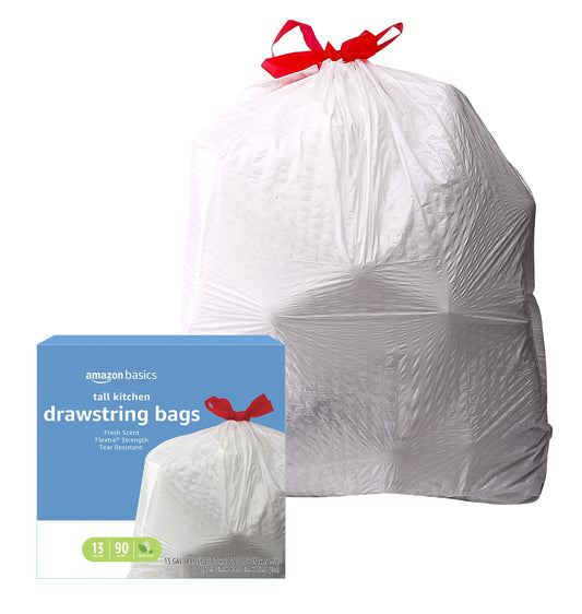 Amazon Basics Flextra Tall Kitchen Drawstring Trash Bags, Fresh Scent, 13 Gallon, 90 Count