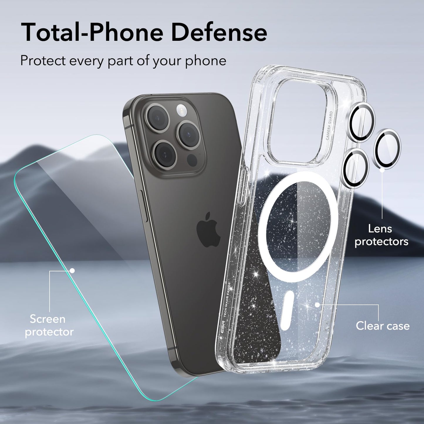 iPhone 15 Pro Max Clear Shimmer Protection Case