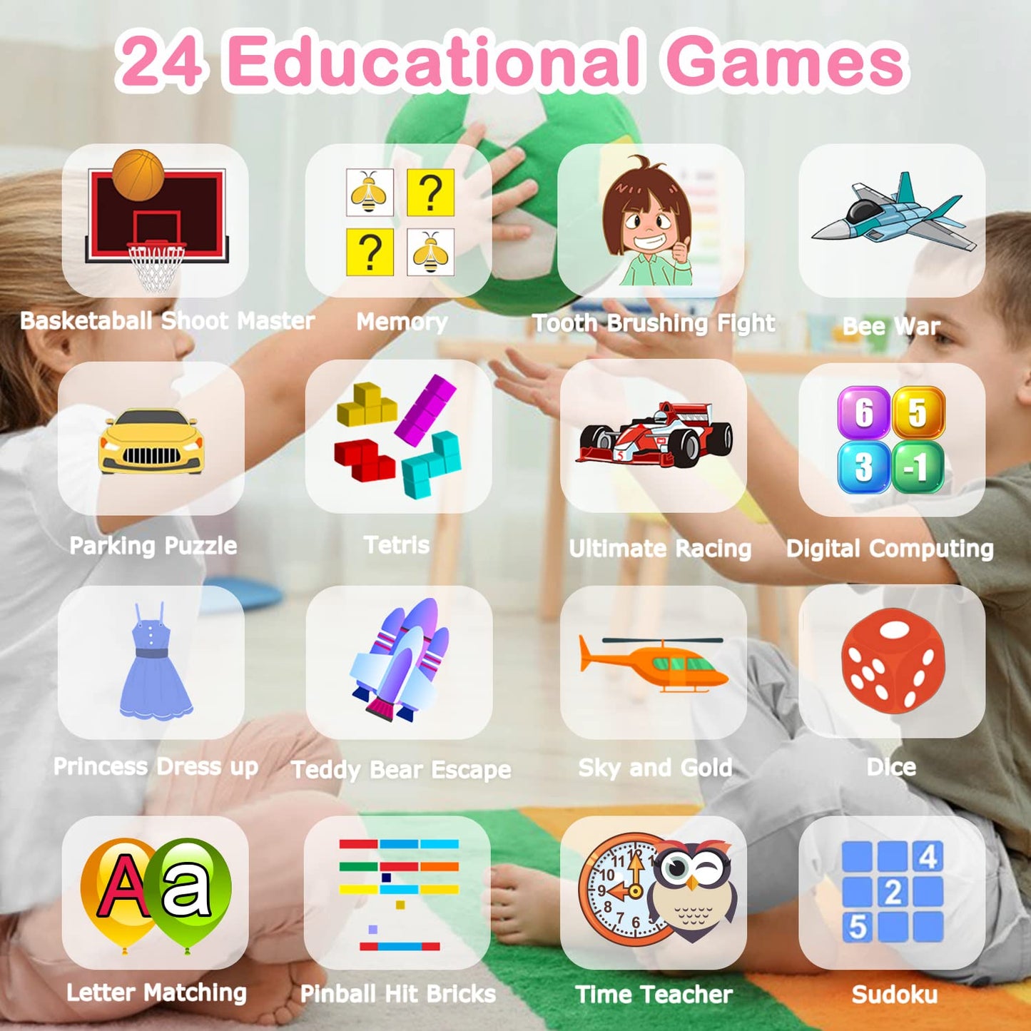 Kids Game Smart Watch Gift for Girls Age 6-12, 24 Puzzle Games HD Touch Screen Kids Watches with Video Camera Music Player Pedometer Flashlight 12/24hr Toys for 7 8 9 10 11 12 Year Old Girls