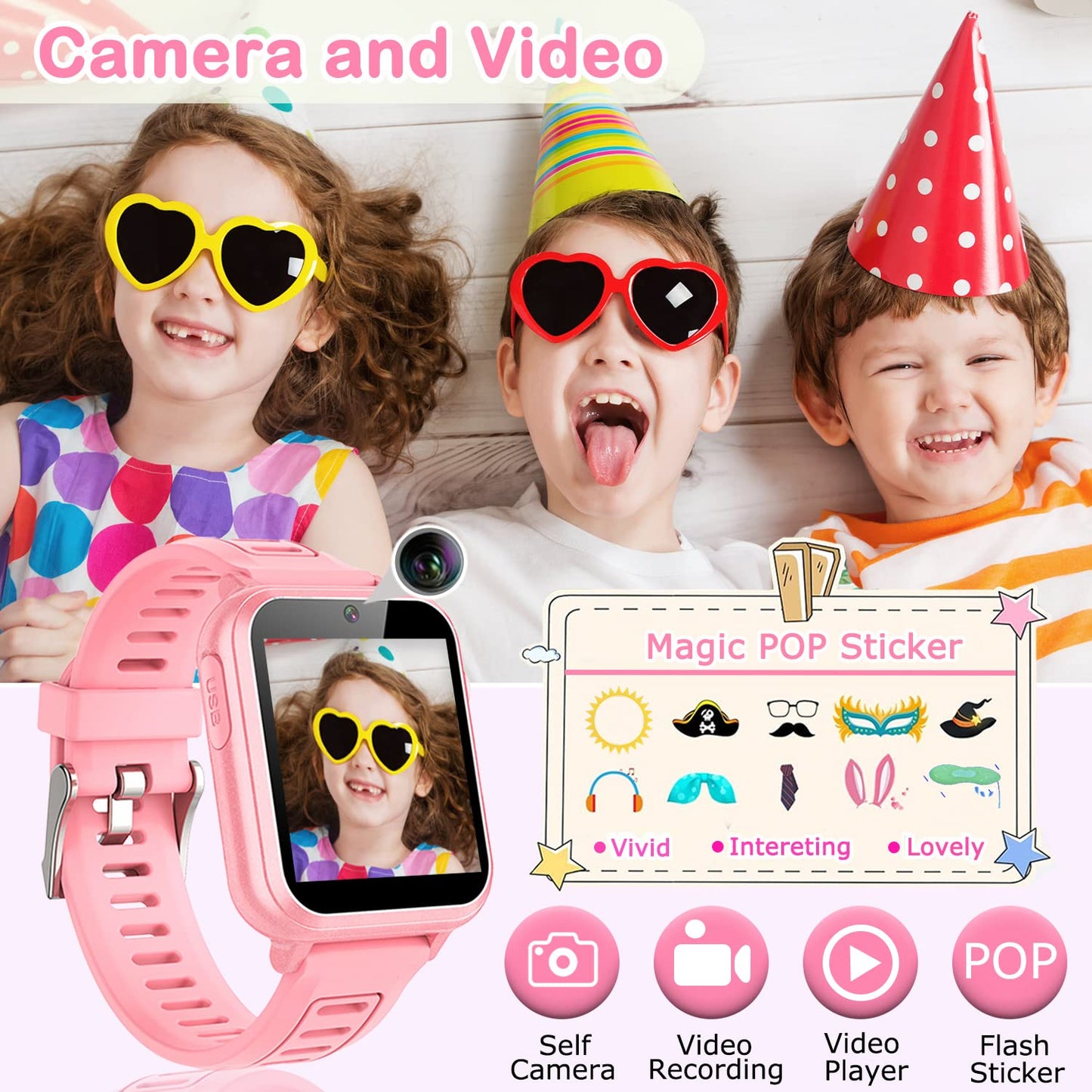 Kids Game Smart Watch Gift for Girls Age 6-12, 24 Puzzle Games HD Touch Screen Kids Watches with Video Camera Music Player Pedometer Flashlight 12/24hr Toys for 7 8 9 10 11 12 Year Old Girls