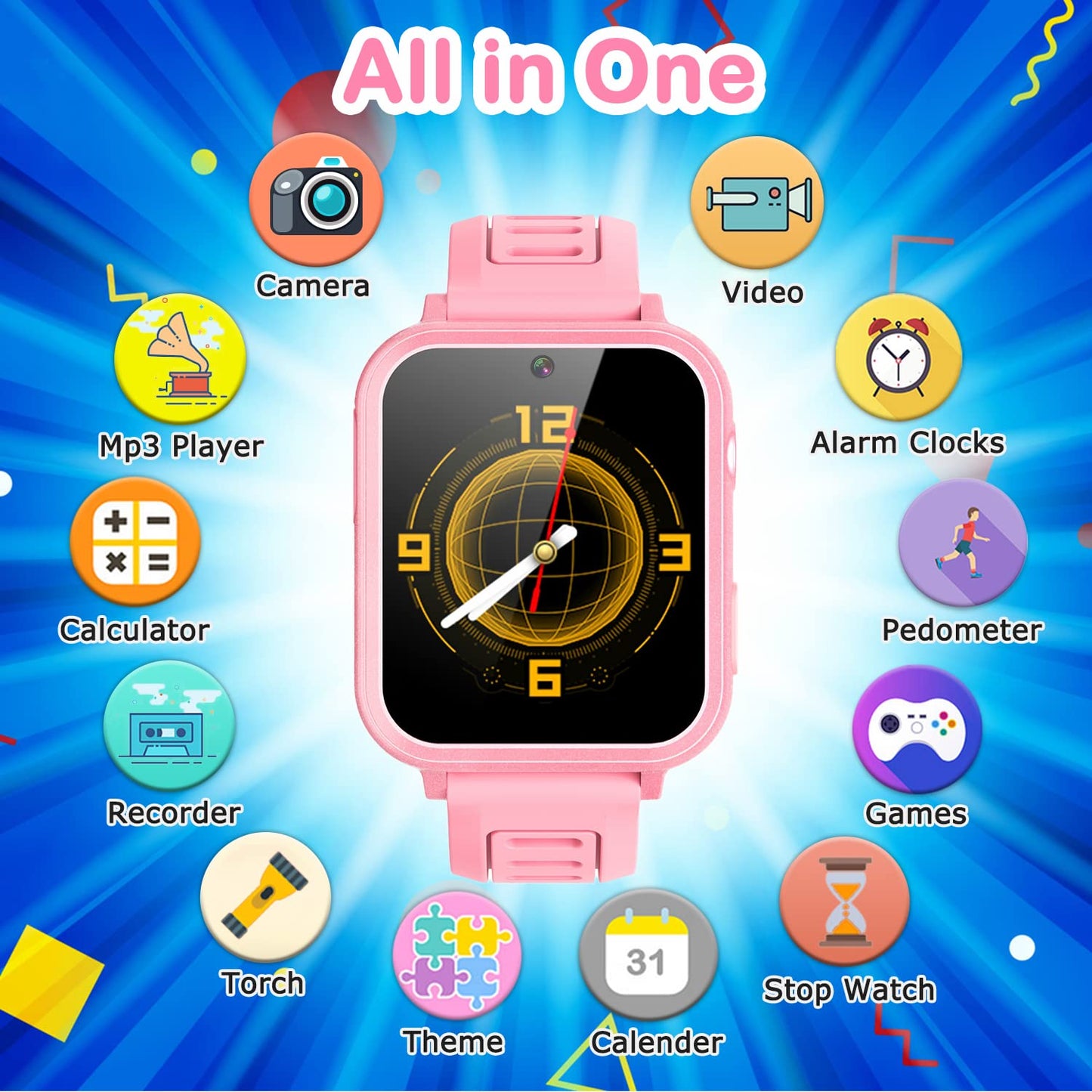 Kids Game Smart Watch Gift for Girls Age 6-12, 24 Puzzle Games HD Touch Screen Kids Watches with Video Camera Music Player Pedometer Flashlight 12/24hr Toys for 7 8 9 10 11 12 Year Old Girls