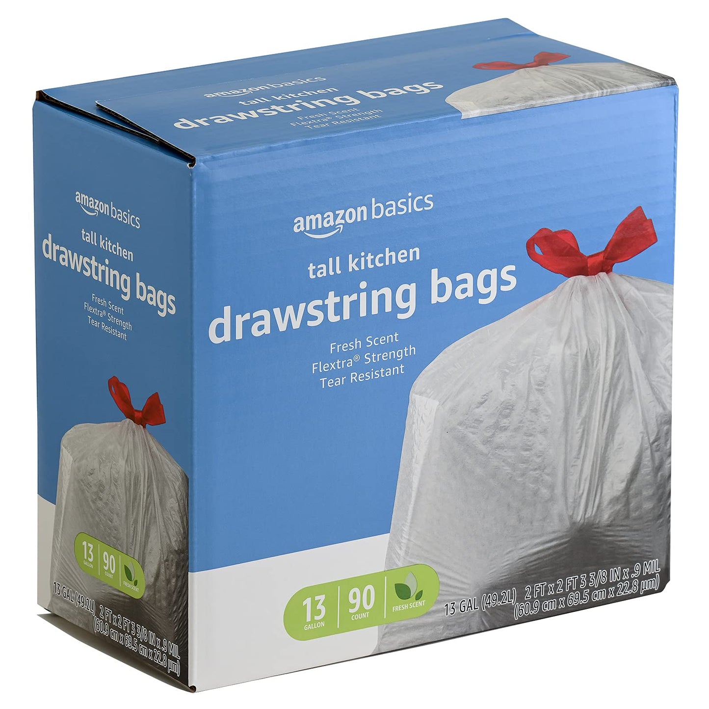 Amazon Basics Flextra Tall Kitchen Drawstring Trash Bags, Fresh Scent, 13 Gallon, 90 Count