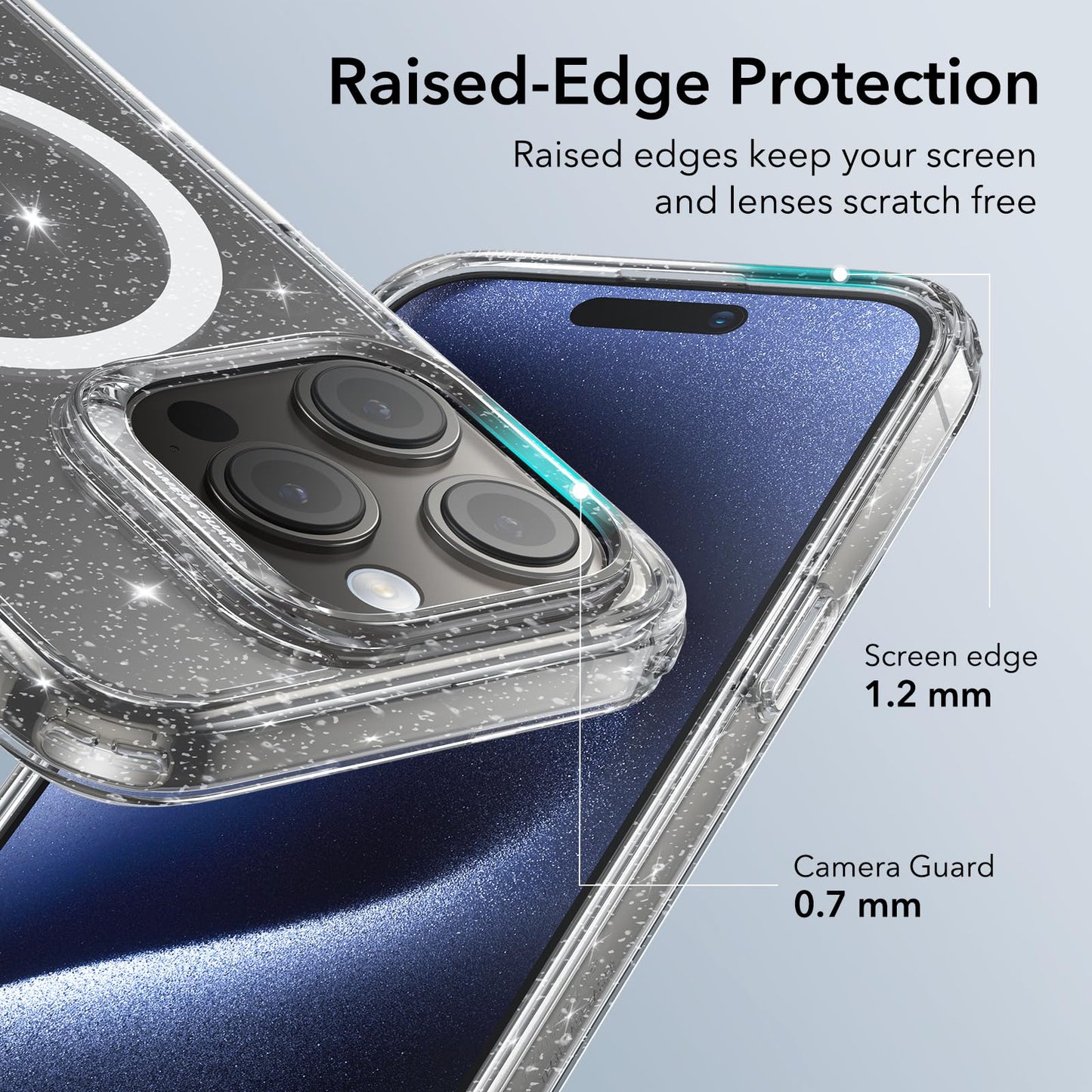iPhone 15 Pro Max Clear Shimmer Protection Case