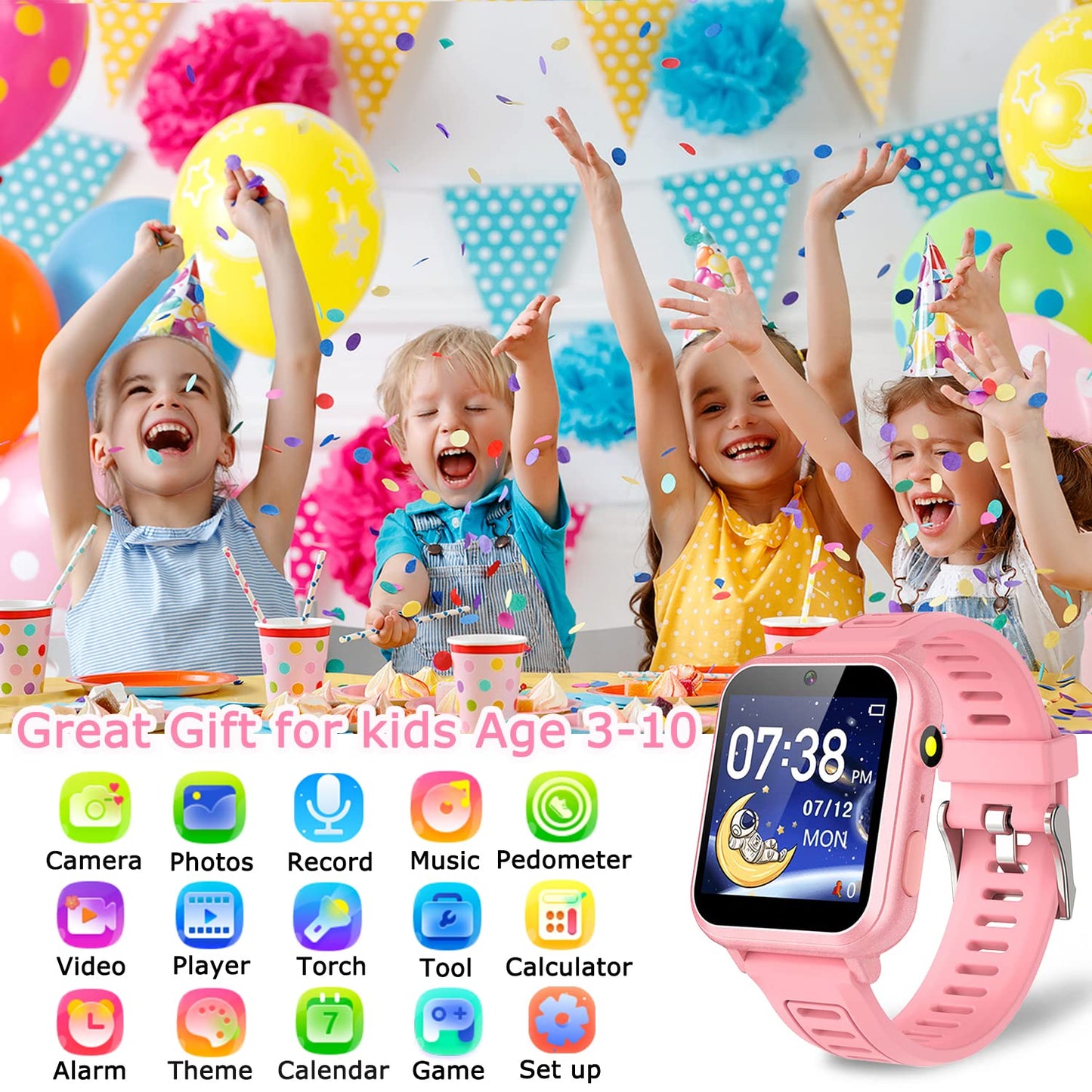 Kids Game Smart Watch Gift for Girls Age 6-12, 24 Puzzle Games HD Touch Screen Kids Watches with Video Camera Music Player Pedometer Flashlight 12/24hr Toys for 7 8 9 10 11 12 Year Old Girls