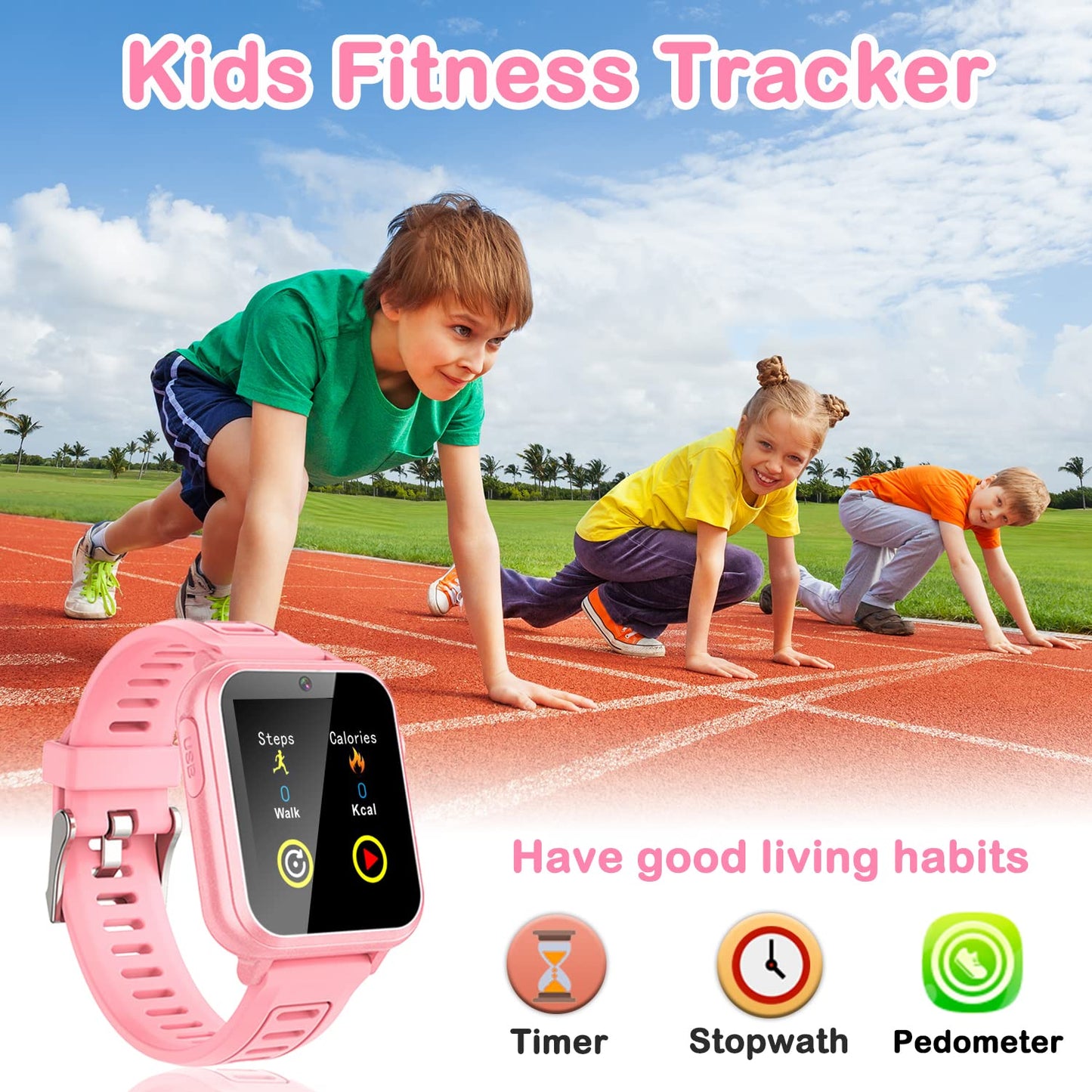 Kids Game Smart Watch Gift for Girls Age 6-12, 24 Puzzle Games HD Touch Screen Kids Watches with Video Camera Music Player Pedometer Flashlight 12/24hr Toys for 7 8 9 10 11 12 Year Old Girls